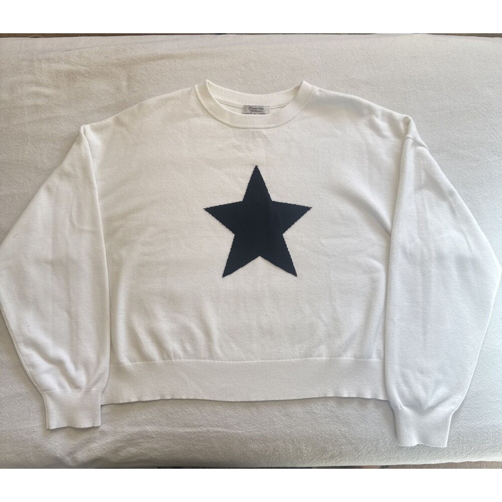 Orange Kiss Essentials White Sweater With Black Star Rayon Blend W XL